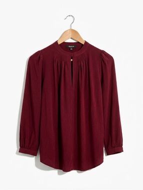 Madewell Silk Burgundy Keyhole 3/4 Sleeve Blouse